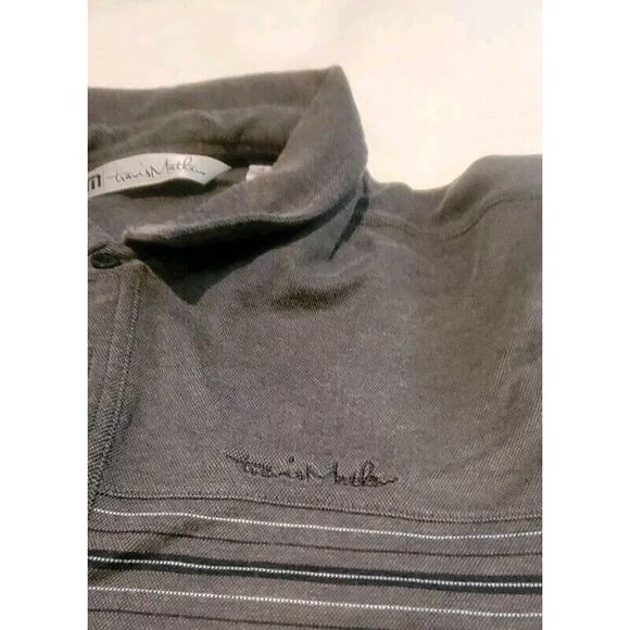 TRAVIS MATHEWS POLO SHIRT MENS SIZE XL GOLF GRAY STRIPED EMBROIDED LOGO EUC! - Picture 2 of 5